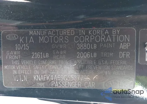 2016 Kia Forte Lx z USA, uszkodzony, nr VIN KNAFK4A69G5537796